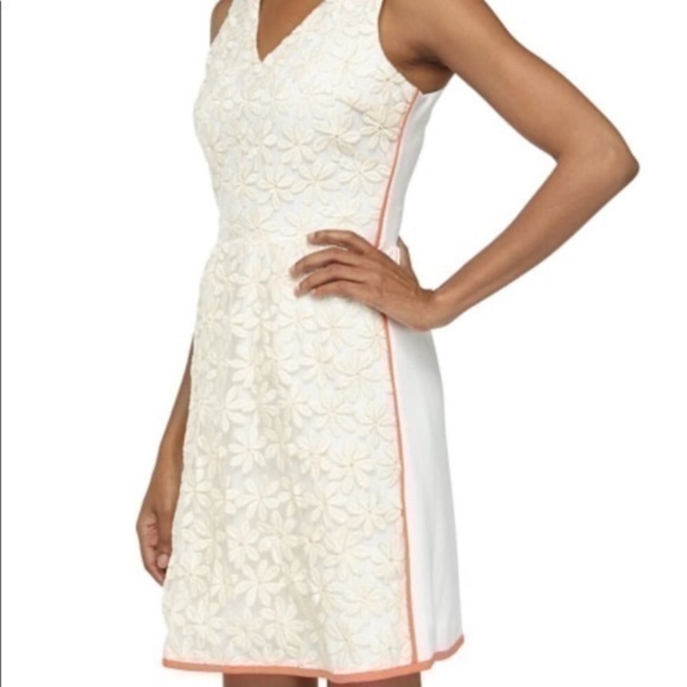 Sleeveless V-Neck Floral-Lace Crepe Dress